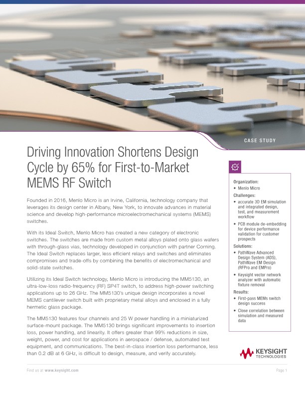 Driving Innovation Shortens Design Cycle by 65% for First-to-Market MEMS RF Switch
