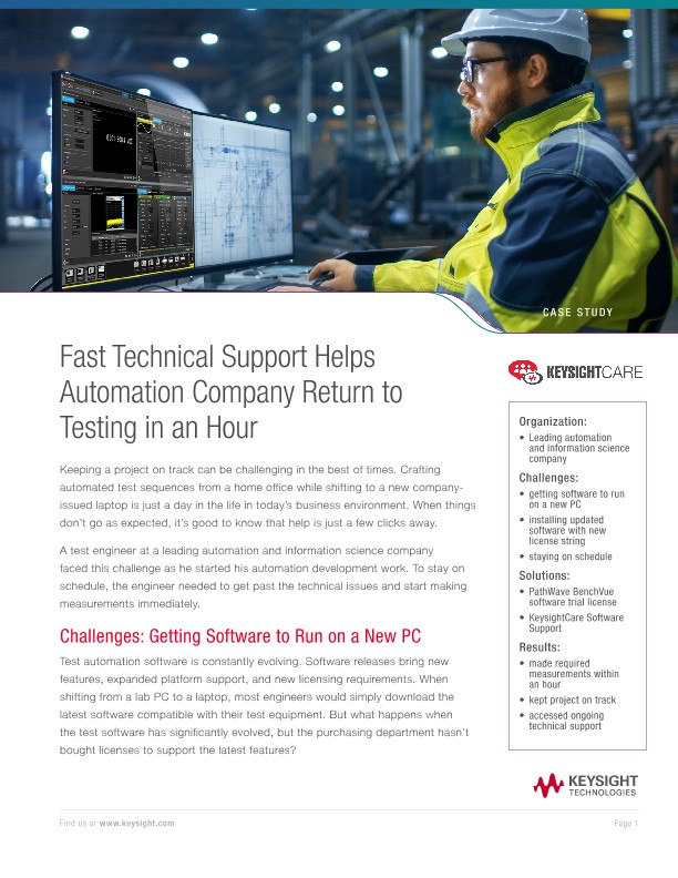 Fast Technical Support Helps Automation Company Return to Testing in an Hour