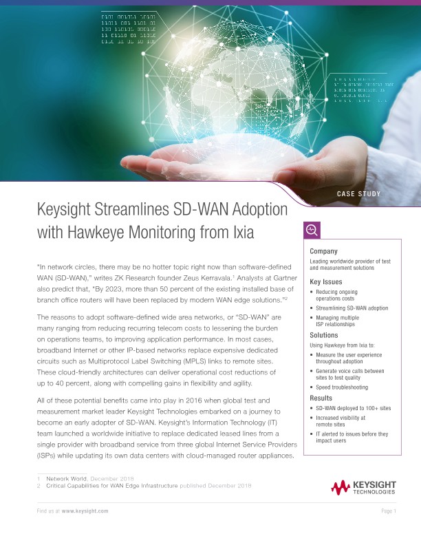 Keysight Streamlines SD-WAN Adoption with Hawkeye Monitoring from Ixia