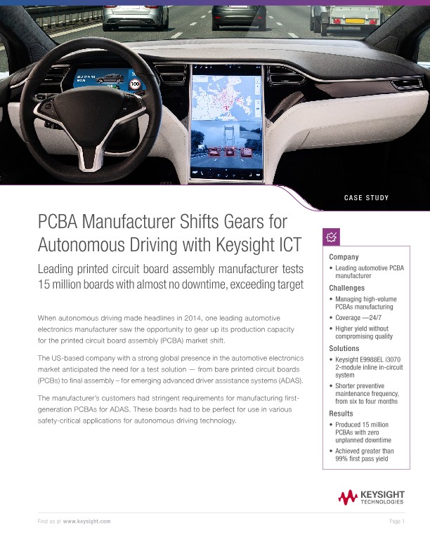 PCBA Manufacturer Shifts Gears for Autonomous Driving with Keysight ICT