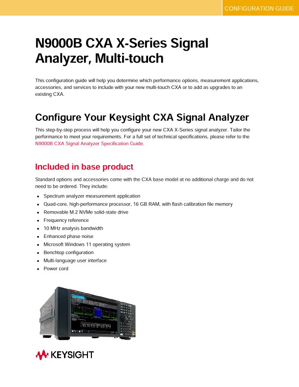 N9000B CXA X-Series Signal Analyzer, Multi-touch