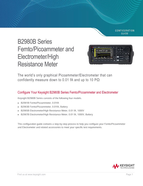 B2980B Series Femto/Picoammeter and Electrometer/High Resistance Meter