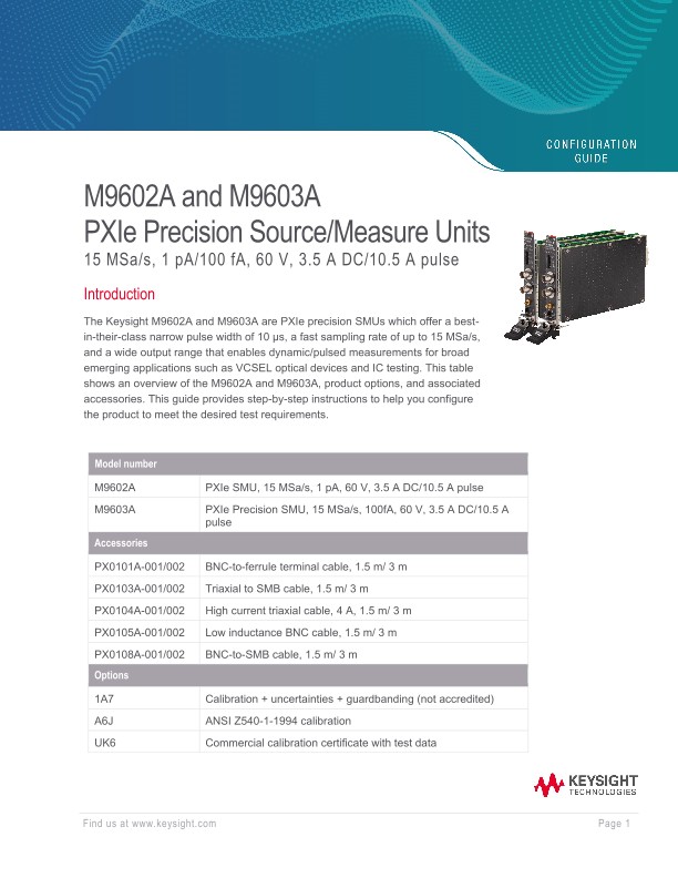 M9602A and M9603A PXIe Precision Source/Measure Units