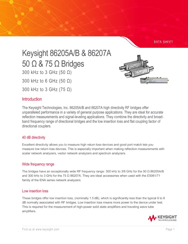 86205A/B & 86207A 50 Ohm & 75 Ohm RF Bridges 