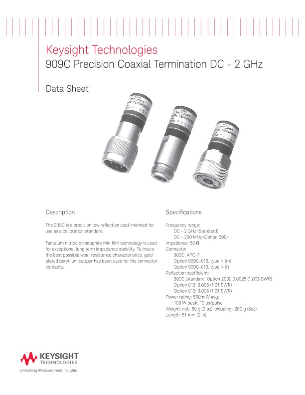 909C Precision Coaxial Termination DC - 2 GHz 