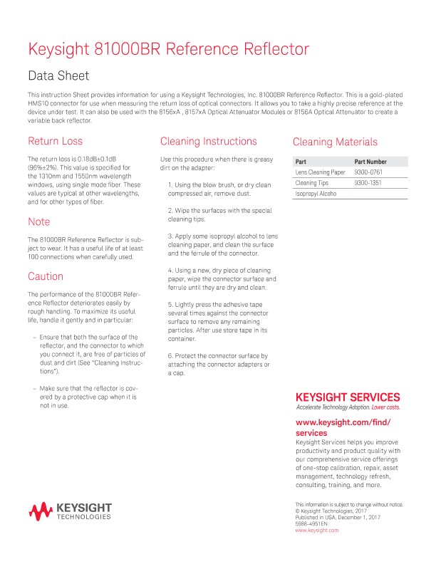Keysight 81000BR Reference Reflector