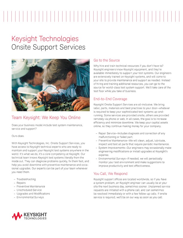 Keysight Technologies Onsite Support Services