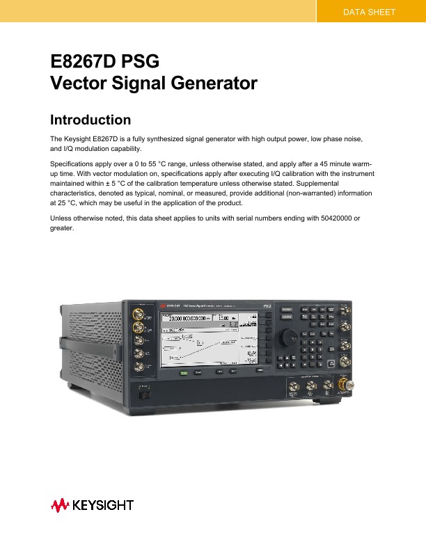 E8267D PSG Vector Signal Generator PDF Asset Page | Keysight