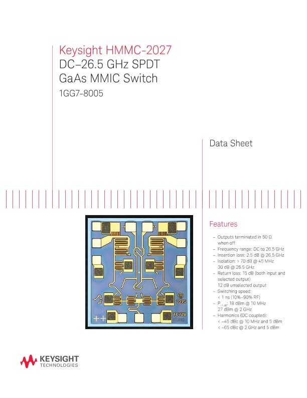 HMMC-2027 DC–26.5 GHz SPDT GaAs MMIC Switch