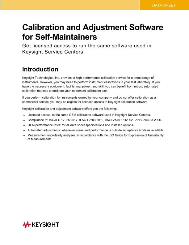 N7800A Calibration and Adjustment Software for Self-Maintainers 