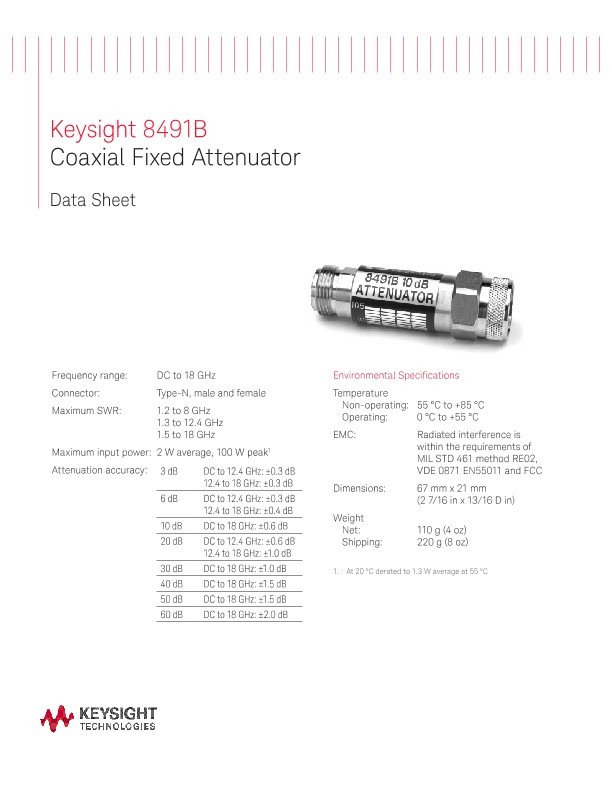 Keysight 8491B Coaxial Fixed Attenuator