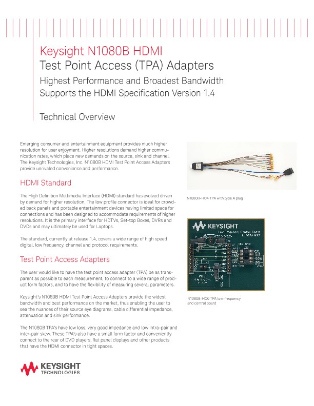N1080B HDMI Test Point Access (TPA) Adapters 