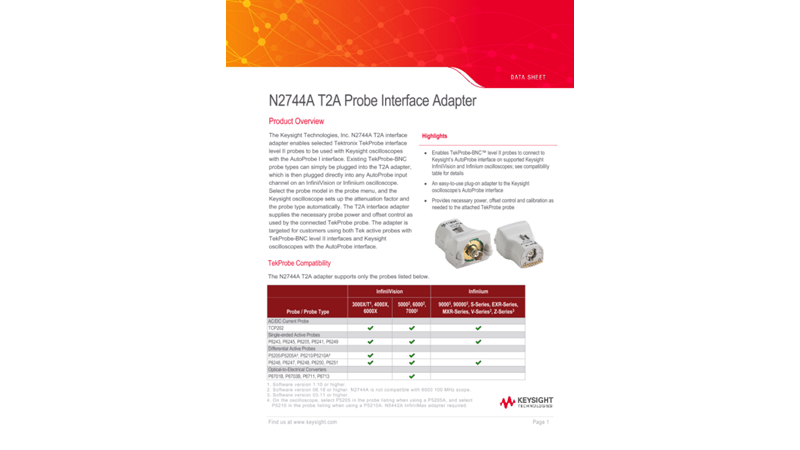 NA T2A Probe Interface Adapter   Keysight