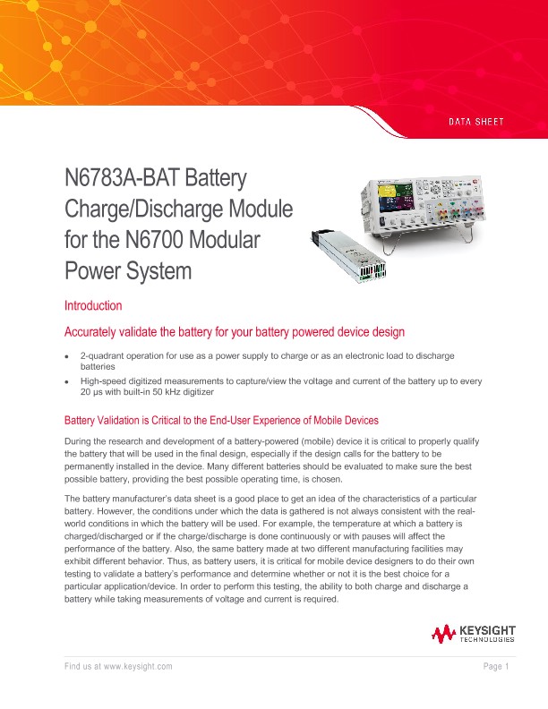 N6783A-BAT Battery Charge/Discharge Module for the N6700 Modular Power System 