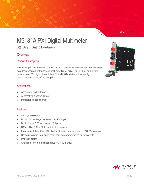 M9181A PXI Digital Multimeter