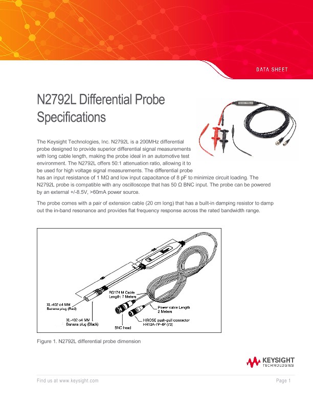 N2792L Differential Probe Specifications