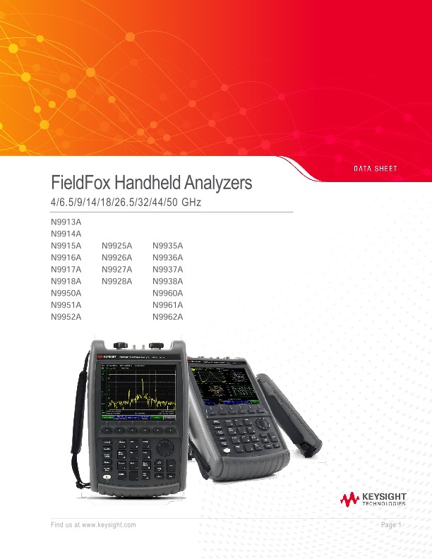 FieldFox Handheld Analyzers 4/6.5/9/14/18/26.5/32/44/50 GHz