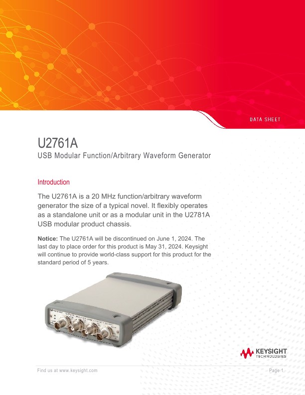 U2761A USB Modular Function/Arbitrary Waveform Generator