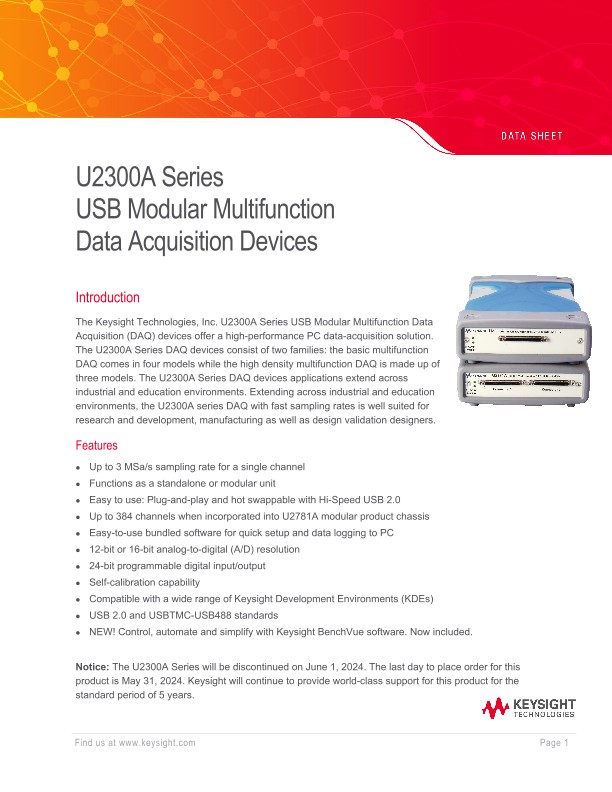 U2300A Series USB Modular Multifunction Data Acquisition Devices