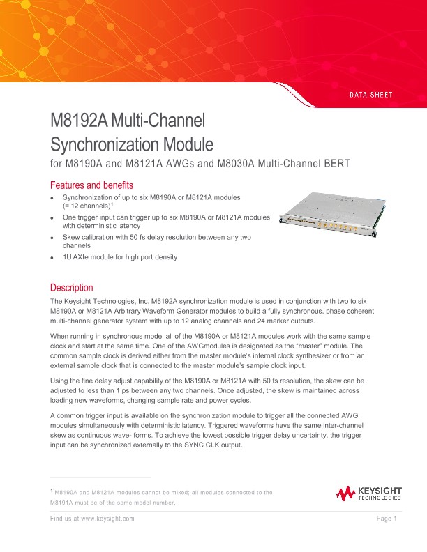 M8192A Multi-Channel Synchronization Module