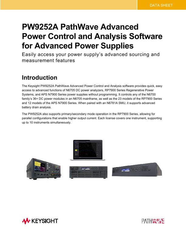 PW9252A PathWave Advanced Power Control and Analysis Software for Advanced Power Supplies