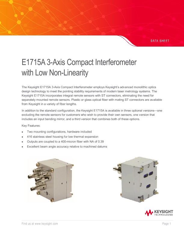 E1715A 3-Axis Compact Interferometer with Low Non-Linearity