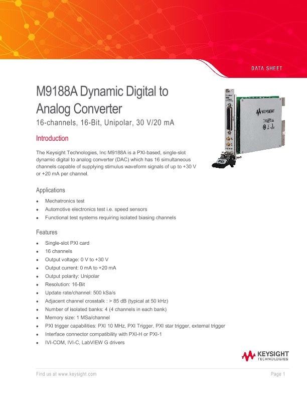 M9188A Dynamic Digital to Analog Converter