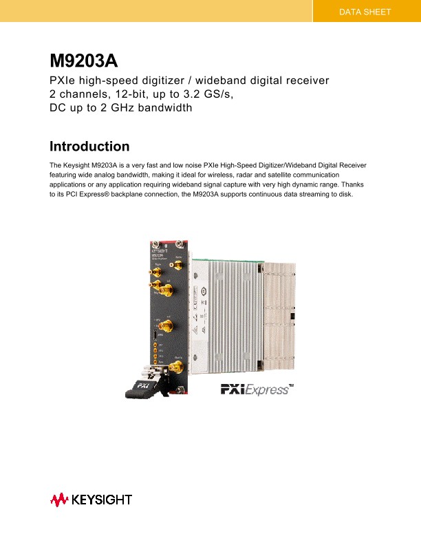 M9203A PXIe High-Speed Digitizer / Wideband Digital Receiver - Data Sheet