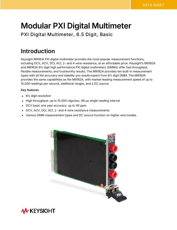 6½ Digit PXI Digital Multimeters (M9181A, M9182A, M9183A)