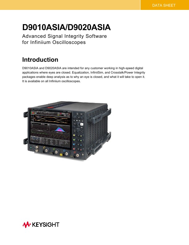 D9110ASIA/D9120ASIA Advanced Signal Integrity Software for Infiniium Oscilloscopes