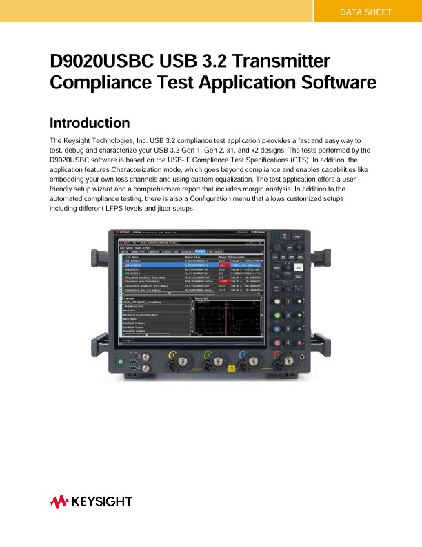 D9020USBC USB 3.2 Transmitter Compliance Test Application Software