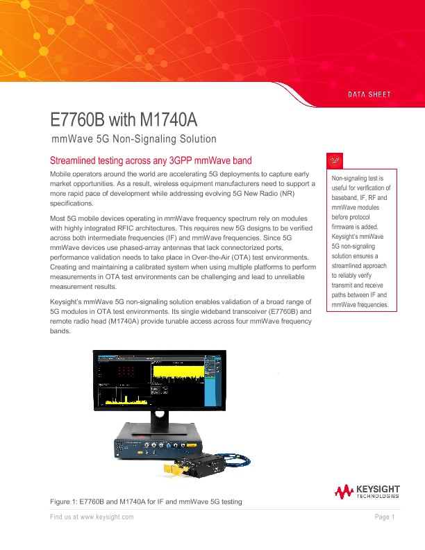 E7760B with M1740A mmWave 5G Non-Signaling Solution