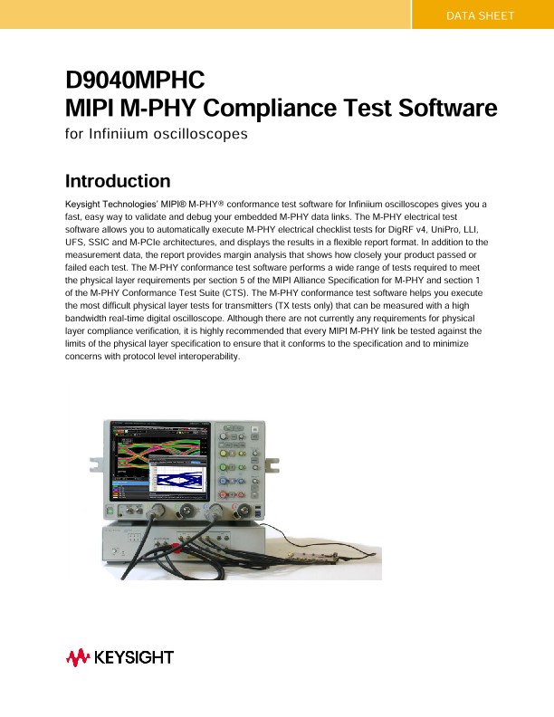 D9040MPHC MIPI M-PHY Compliance Test Software