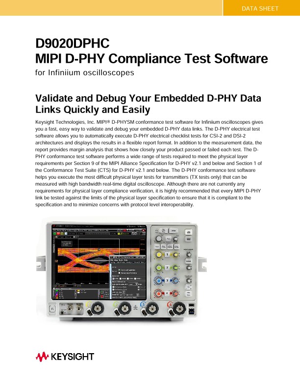 D9020DPHC MIPI D-PHY Compliance Test Software