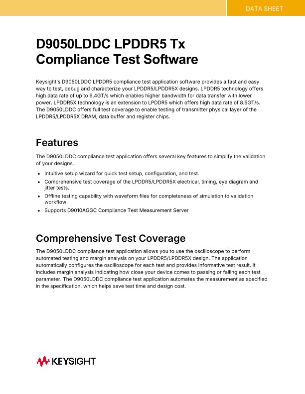 D9050LDDC LPDDR5 Tx Compliance Test Software