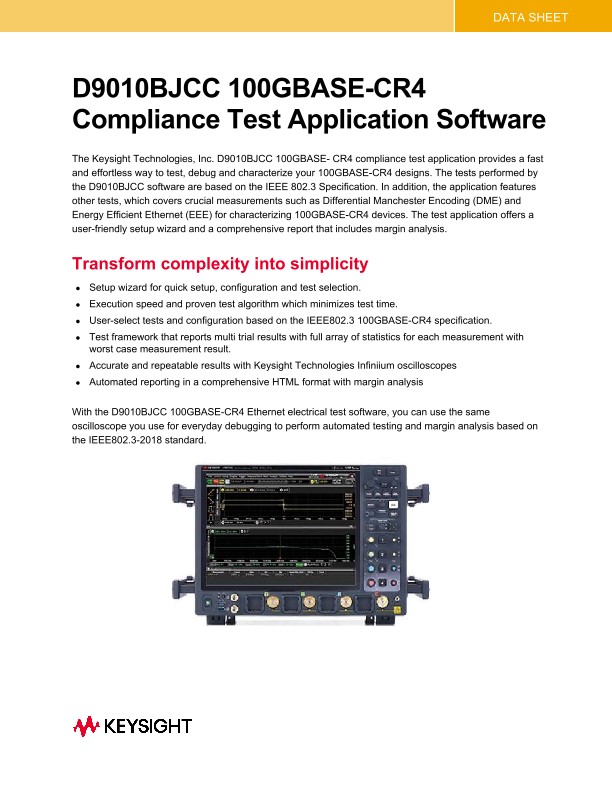 D9010BJCC 100GBASE-CR4 Compliance Test Application Software