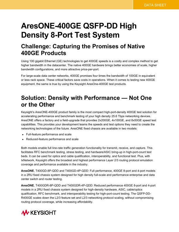 AresONE-400GE QSFP-DD High-Density 8-Port Test System