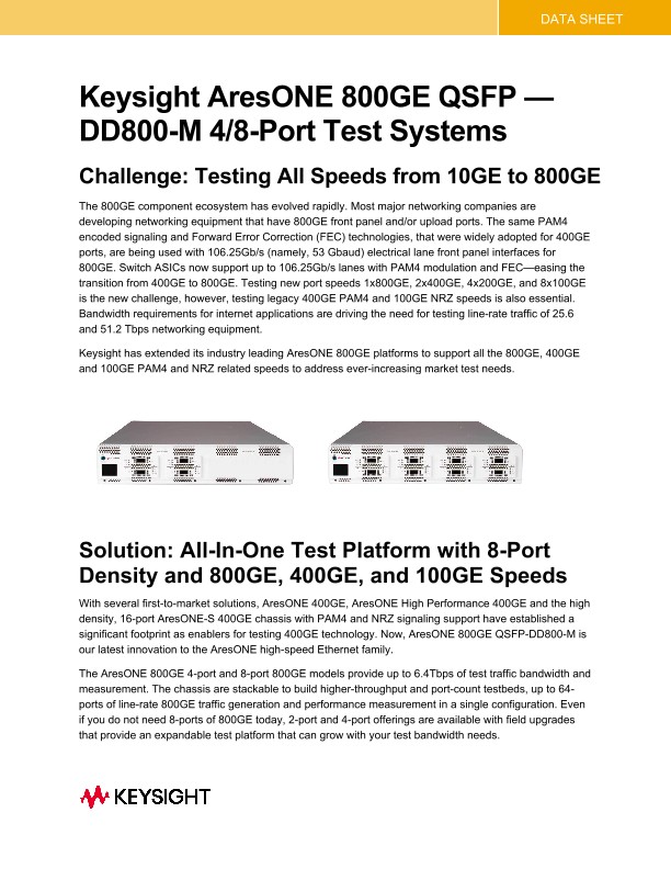 Keysight AresONE 800GE QSFP — DD800-M 4/8-Port Test Systems