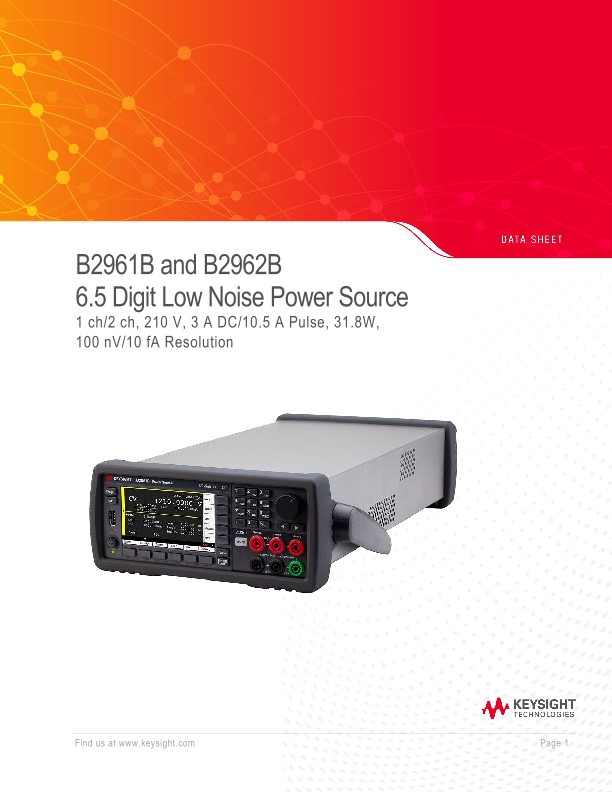 B2961B and B2962B 6.5 Digit Low Noise Power Source