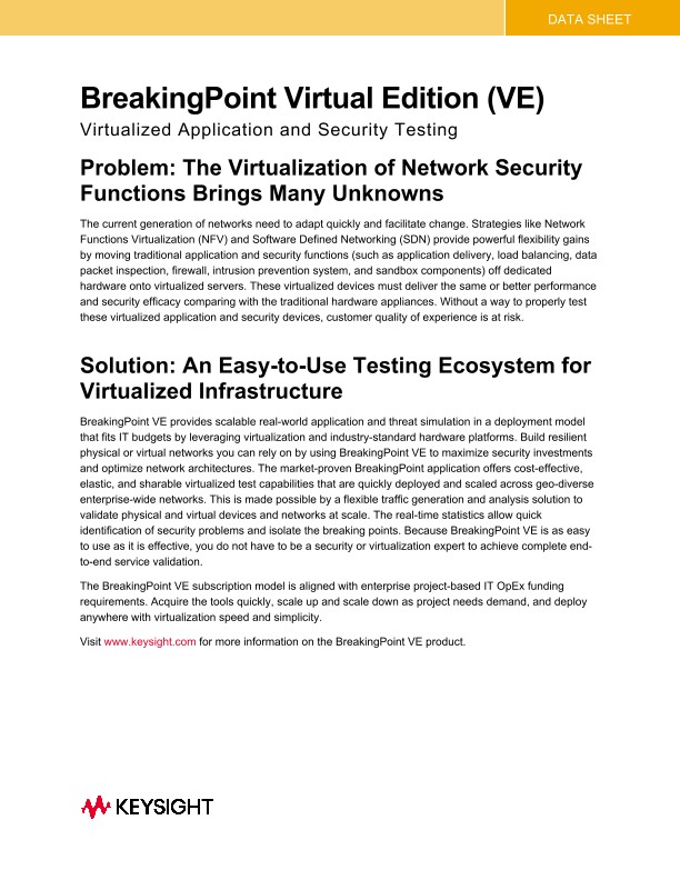 BreakingPoint Virtual Edition (VE): Virtualized Application and Security Testing