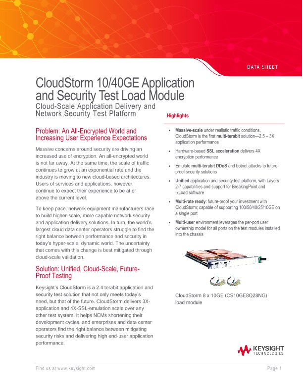 CloudStorm™ 10/40GE Application and Security Test Load Module
