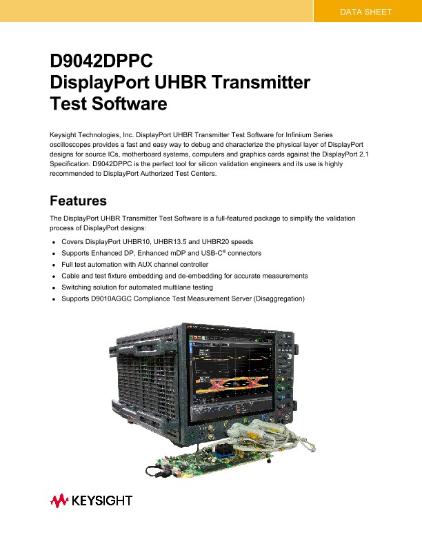 D9042DPPC DisplayPort UHBR Transmitter Test Software