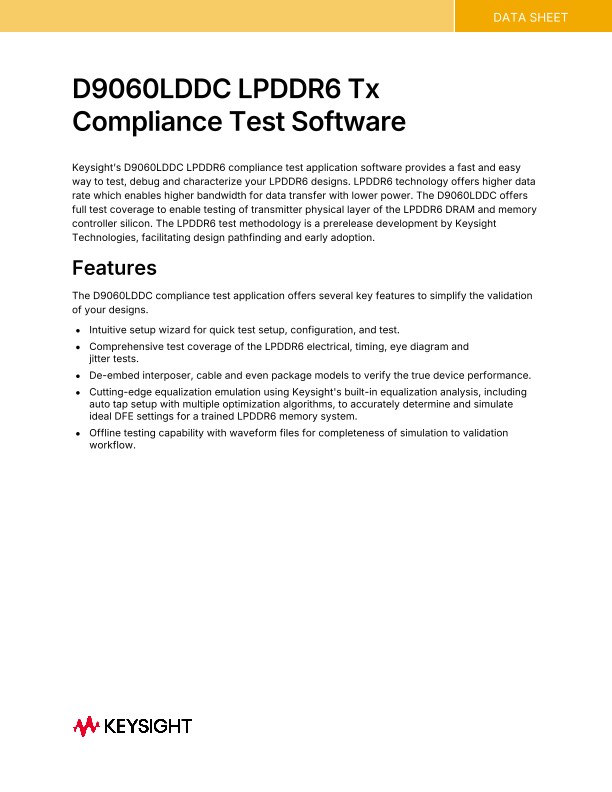 D9060LDDC LPDDR6 Tx Compliance Test Software