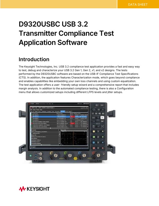 D9320USBC USB 3.2 Transmitter Compliance Test Application Software