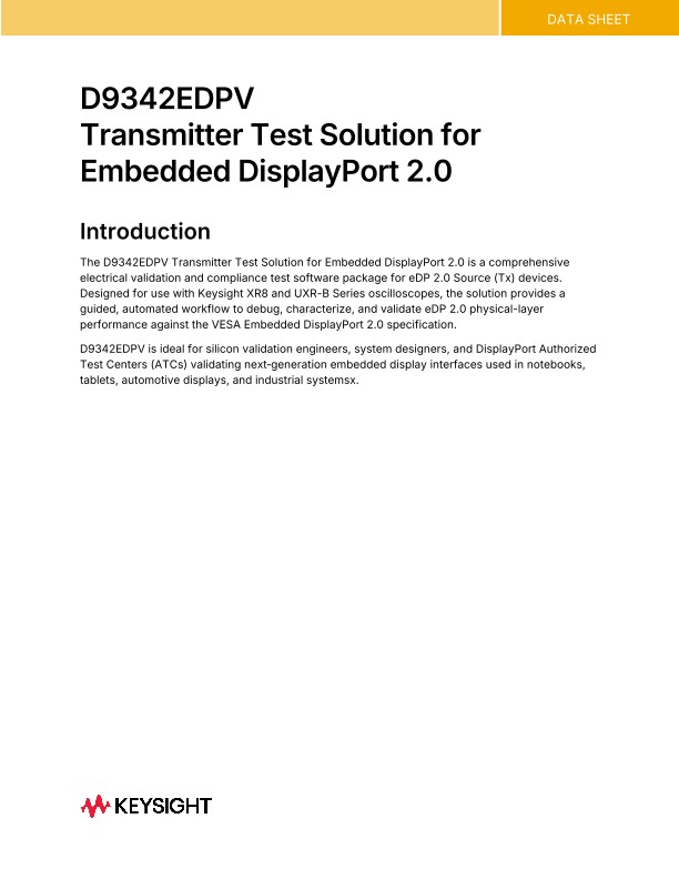 D9342EDPV Transmitter Test Solution for Embedded DisplayPort 2.0