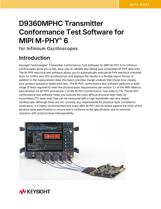 D9360MPHC Transmitter Conformance Test Software for MIPI M-PHY® 6