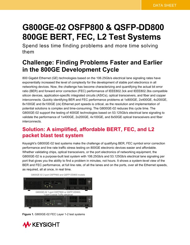 G800GE-02 OSFP800 & QSFP-DD800 800GE BERT, FEC, L2 Test Systems