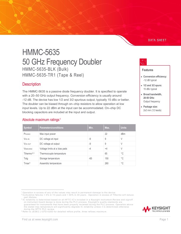 HMMC-5635 50 GHz Frequency Doubler