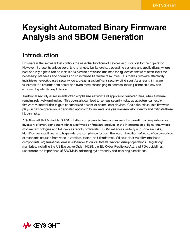 Keysight Automated IoT Firmware Analysis and SBOM Generation