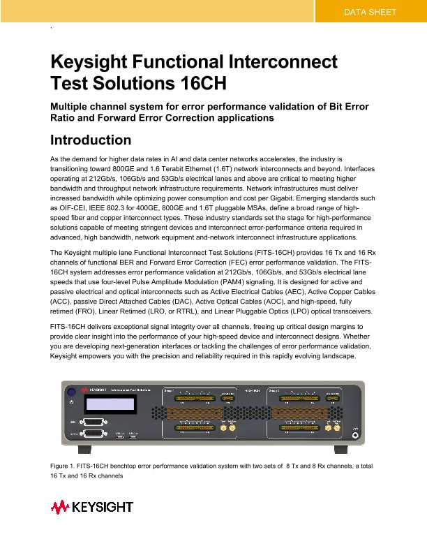 Keysight Functional Interconnect Test Solution 16CH
